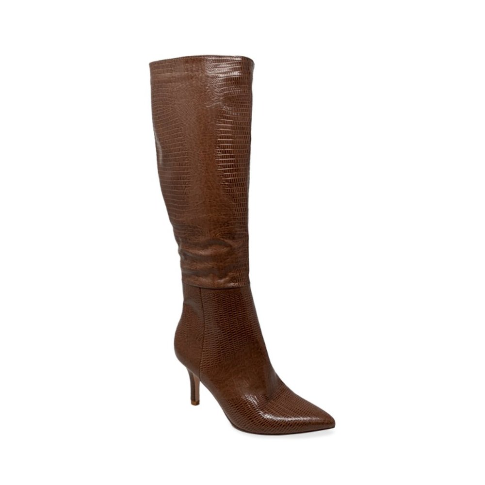 Women’s Snake Print Kitten Heel Knee High Boots - Picture 3 of 4